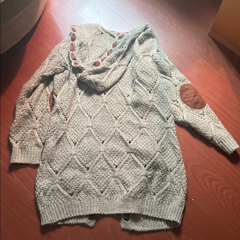 POL Textured Knit Open Front Cardigan‎ with Hood M - Picture 7 of 9